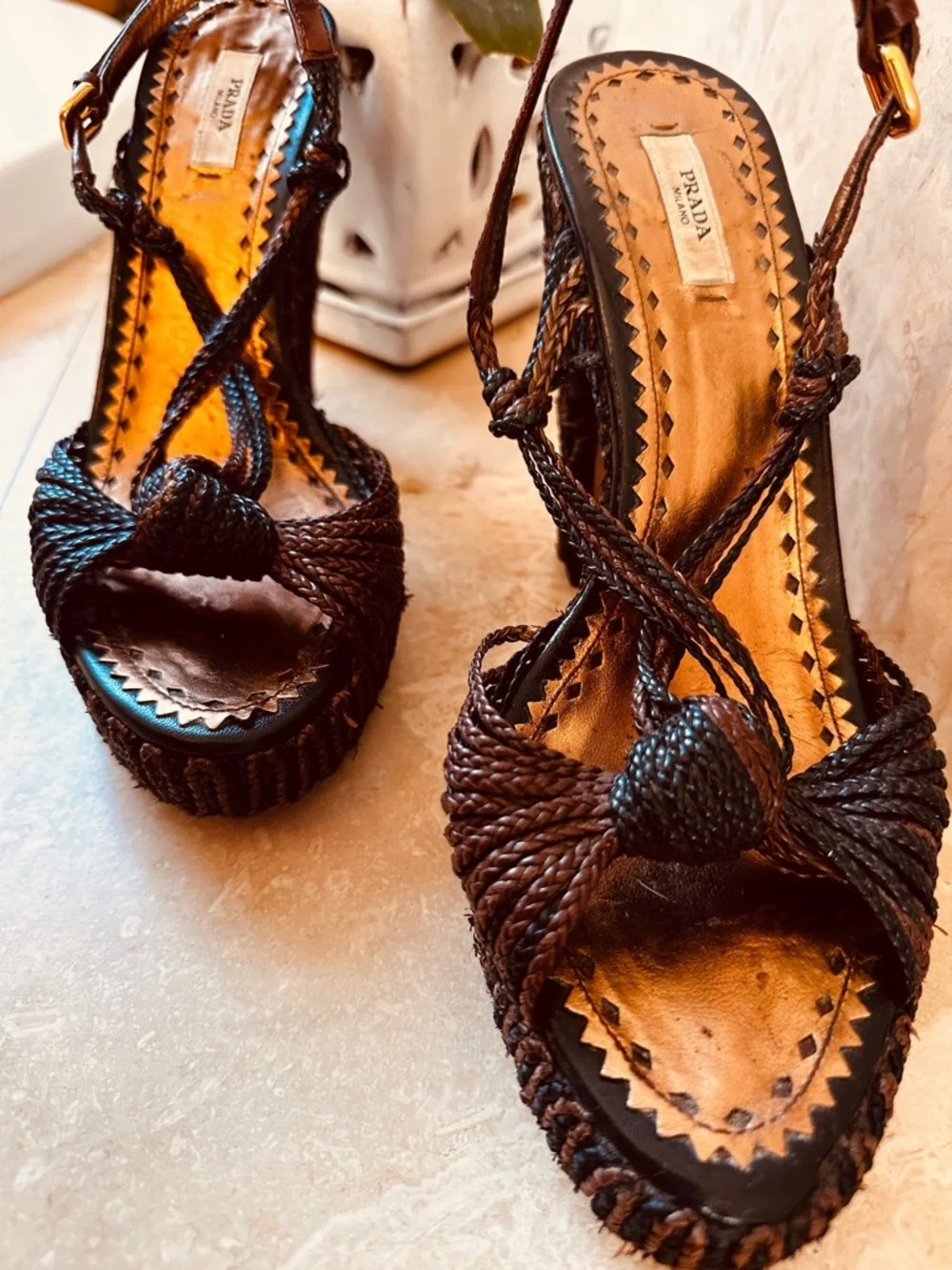 Prada Braided Raffia Slingback Heels - Picture 4 of 10